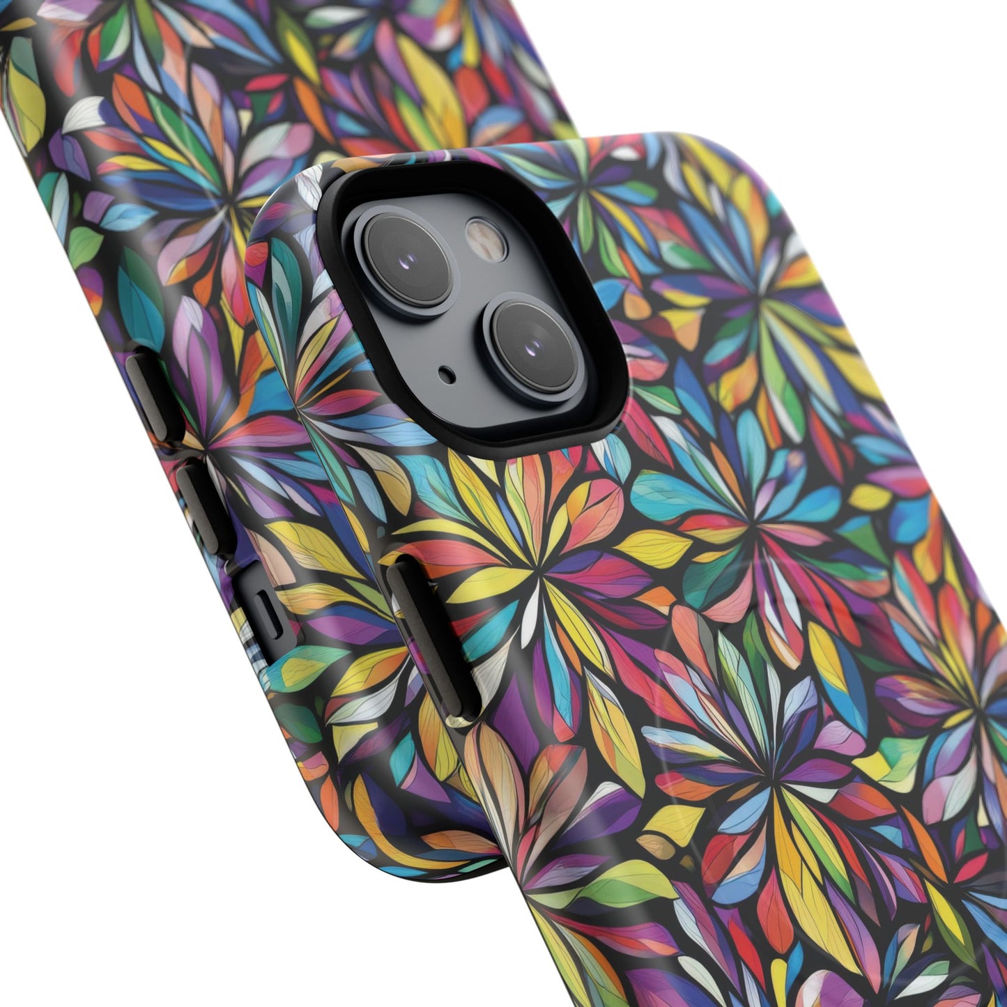 Prism Petal Burst Tough Magnetic iPhone Case, Colorful iPhone Case, Unique Gift for Flower Lovers, Stylish stained Glass Accessory