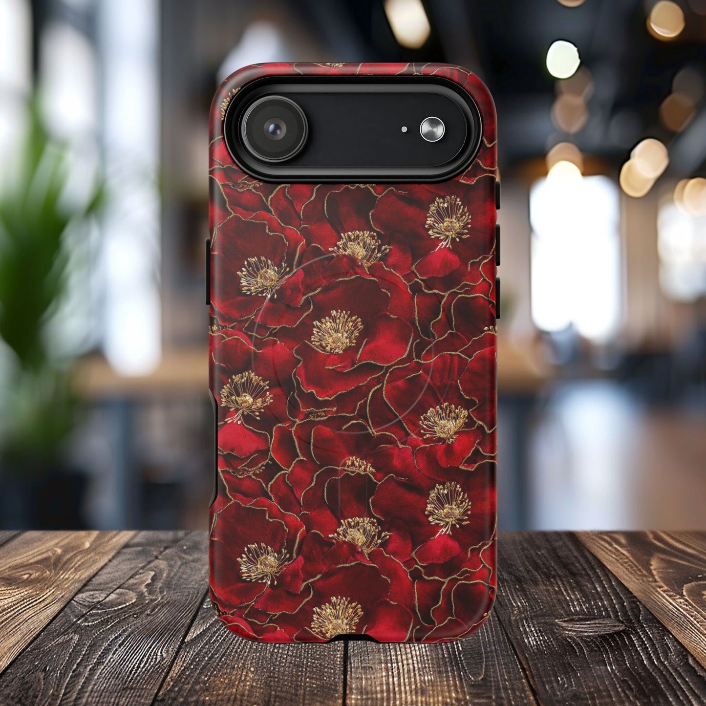 Midnight Poppy Luxe Tough iPhone Magnetic Case, Unique Flower iPhone Cover, Durable Floral Design, Gift for Her, Gift for Mother's.