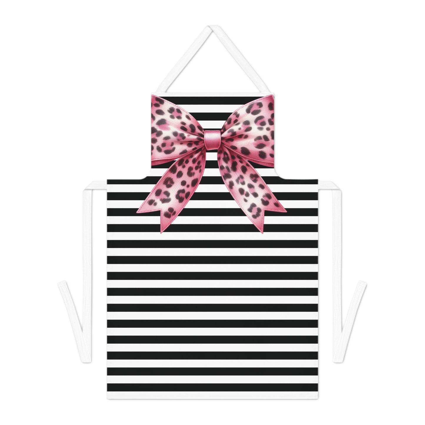 Striped Pink Bow Animal Print Chef Apron with Loop & Ties