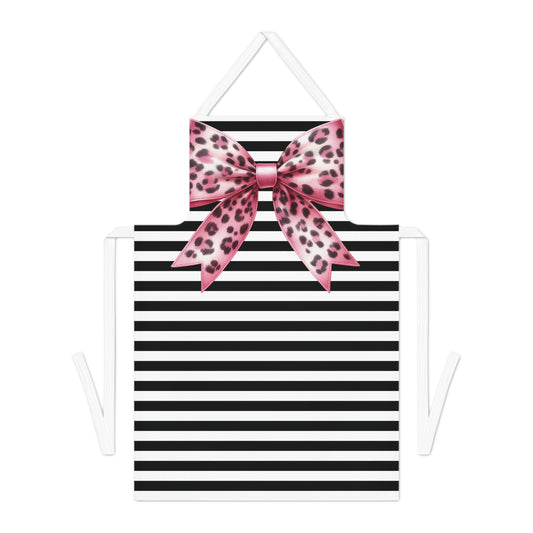 Striped Pink Bow Animal Print Chef Apron with Loop & Ties