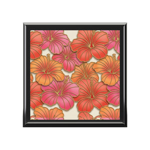 Hibiscus Floral Jewelry Box – Tropical Orange & Pink Keepsake Box