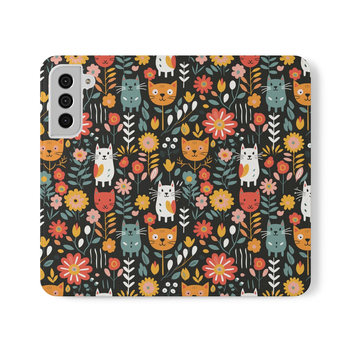 Whimsical Feline Garden iPhone and Samsung Flip Cases