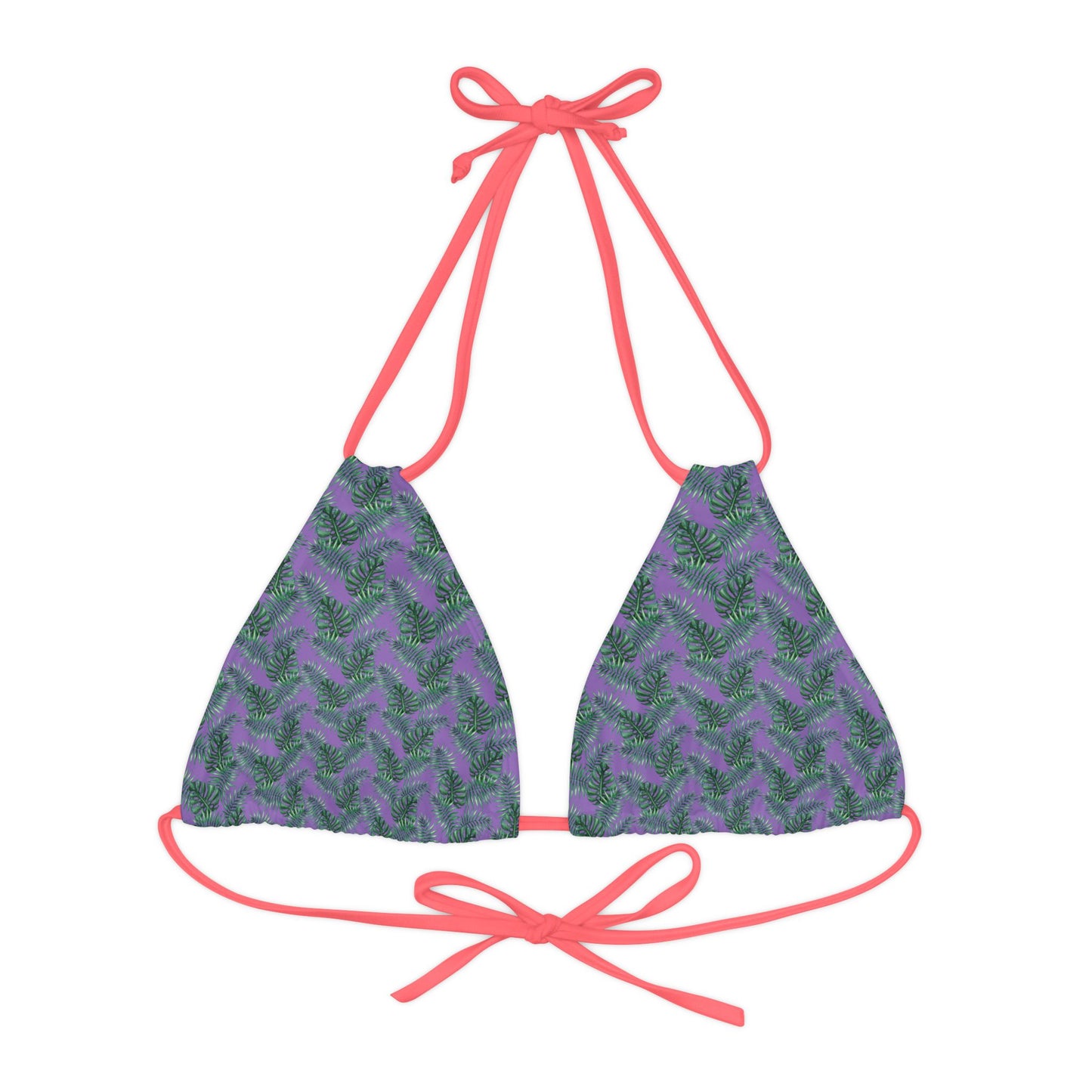 Purple Tropical Bliss Strappy Triangle Bikini Top (AOP)- (PY)