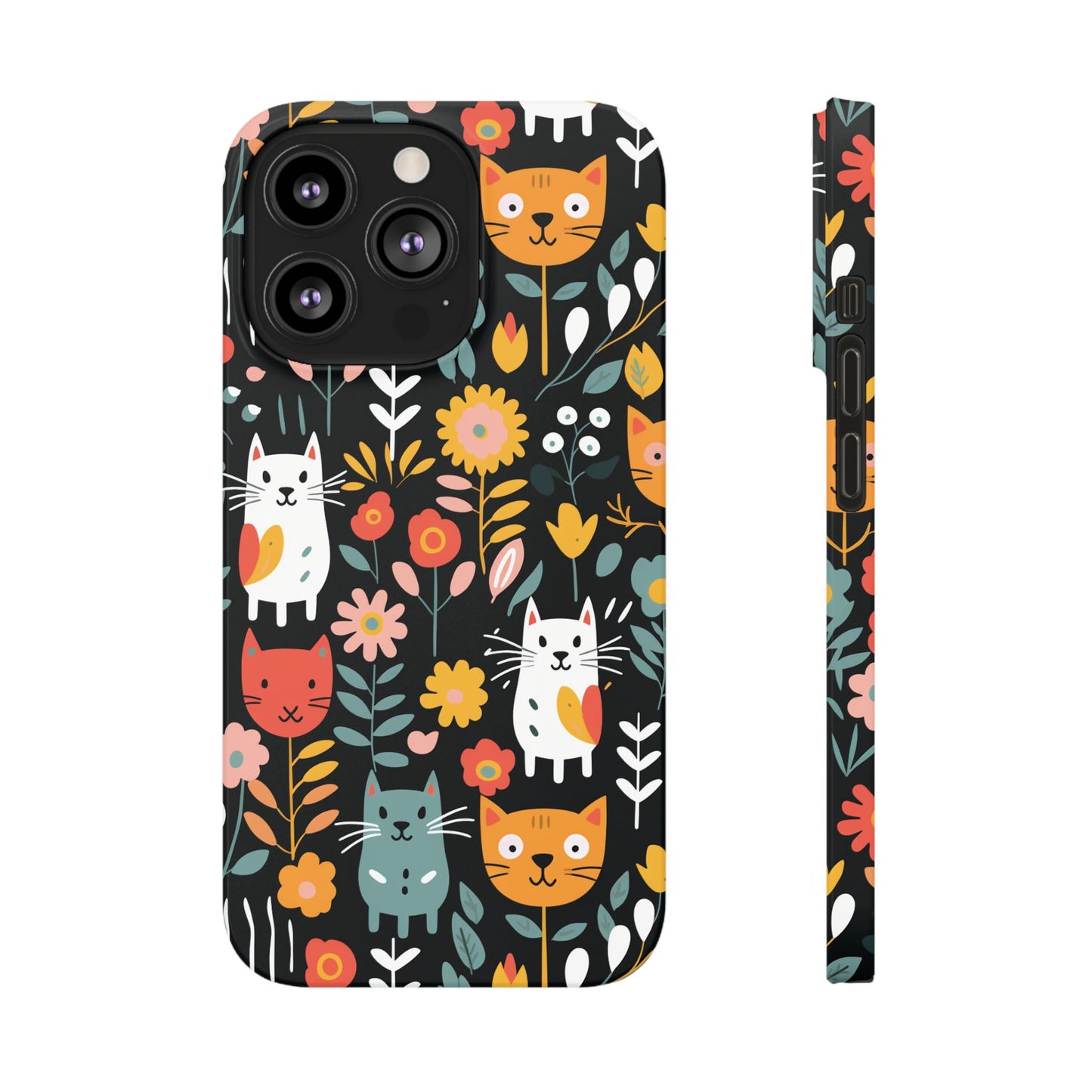 Whimsical Feline Garden iPhone Case — Slim Floral Cat Design (Matte or Glossy) for iPhones.