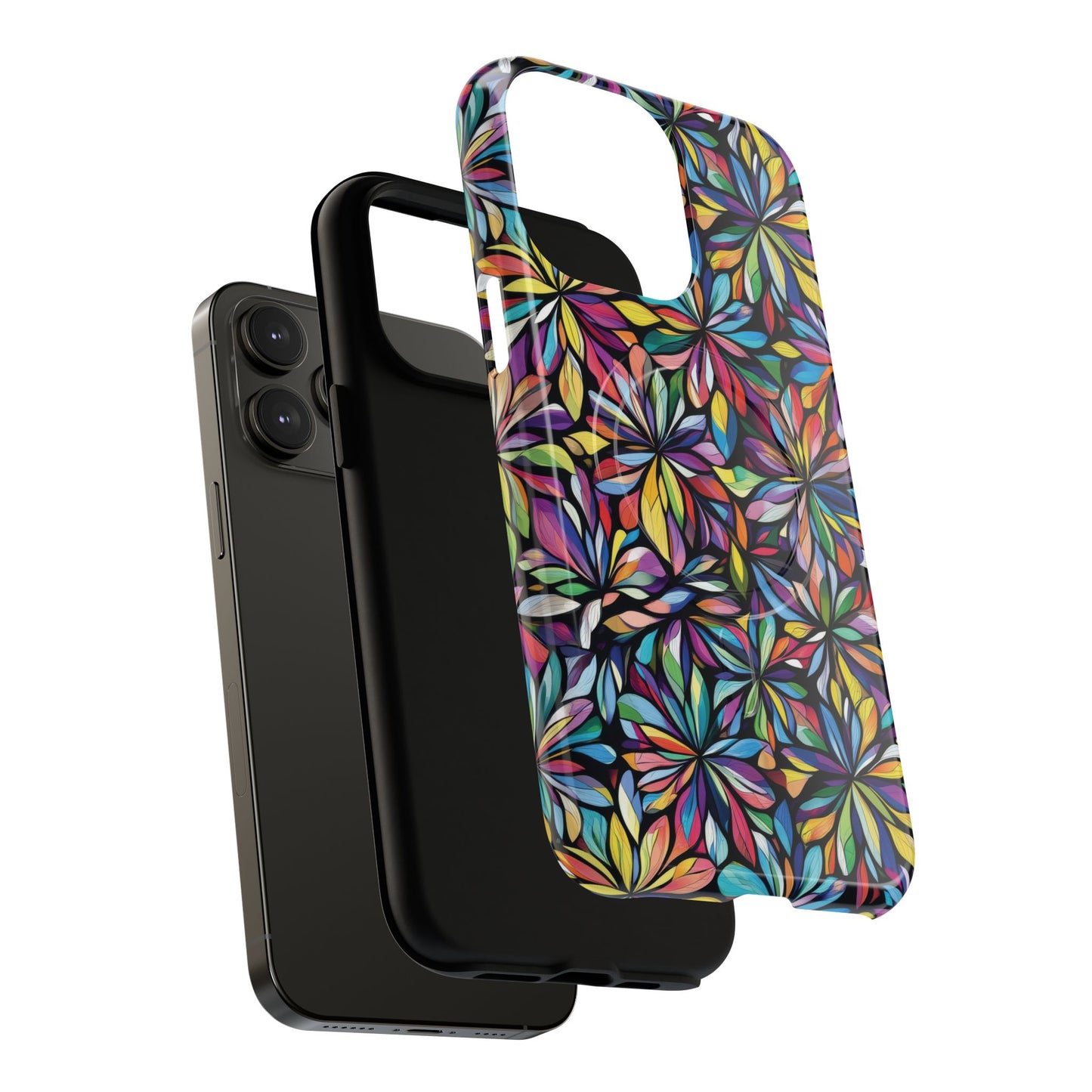 Prism Petal Burst Tough Magnetic iPhone Case, Colorful iPhone Case, Unique Gift for Flower Lovers, Stylish stained Glass Accessory