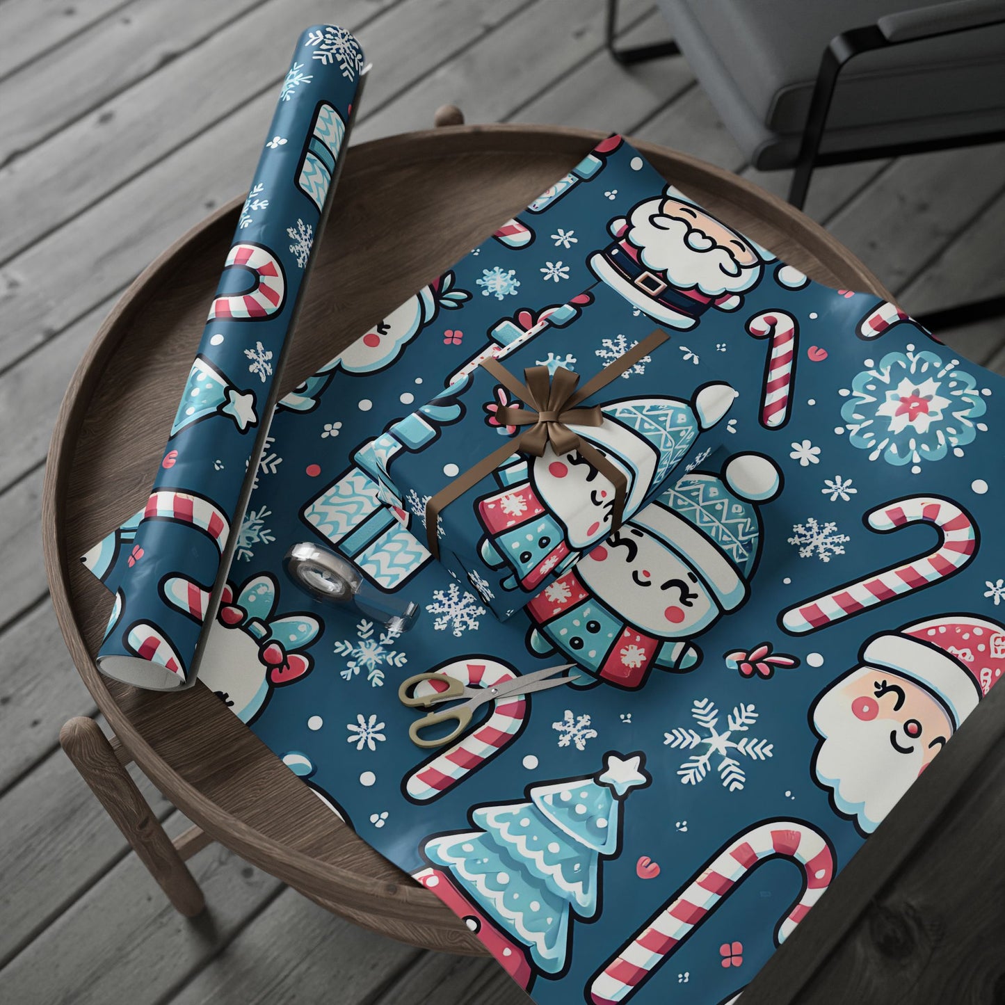 Wrapping Papers - Blue Santa Claus Holiday Collection - Matte or Glossy Finish - 90gsm Paper