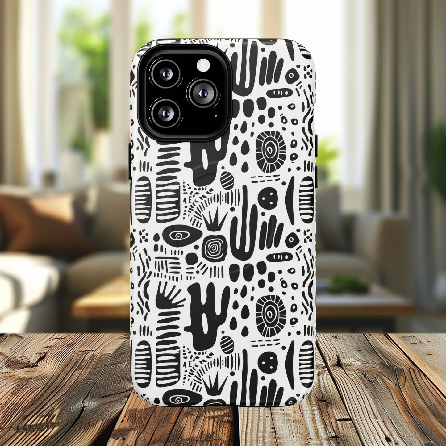 Abstract Monochrome Tough Magnetic iPhone Cases, Stylish Phone Cover, Durable Phone Protector, Modern Tech Accessories, Unique Gift Ideas