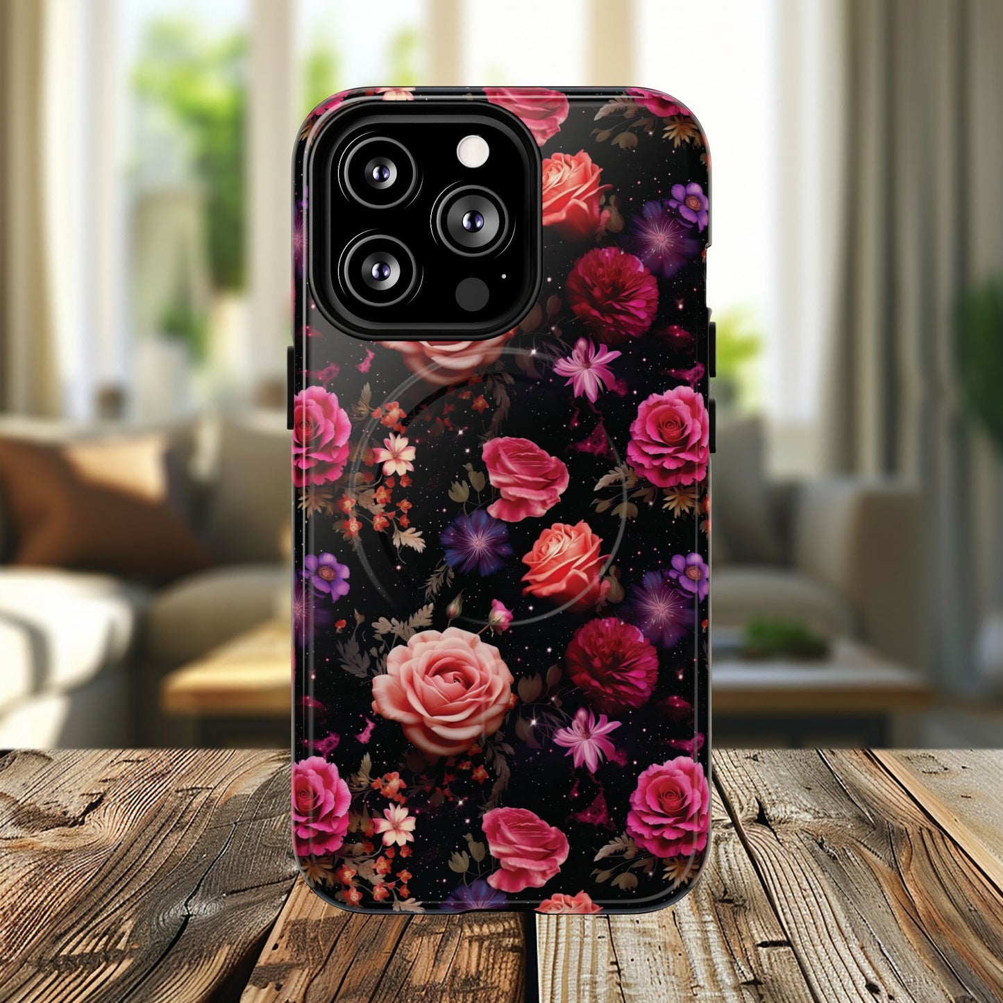 Starry Rose Garden Tough Magnetic Phone Case, Stylish Phone Cover, Gift for Her, Elegant Floral Design, Durable Phone Accessories