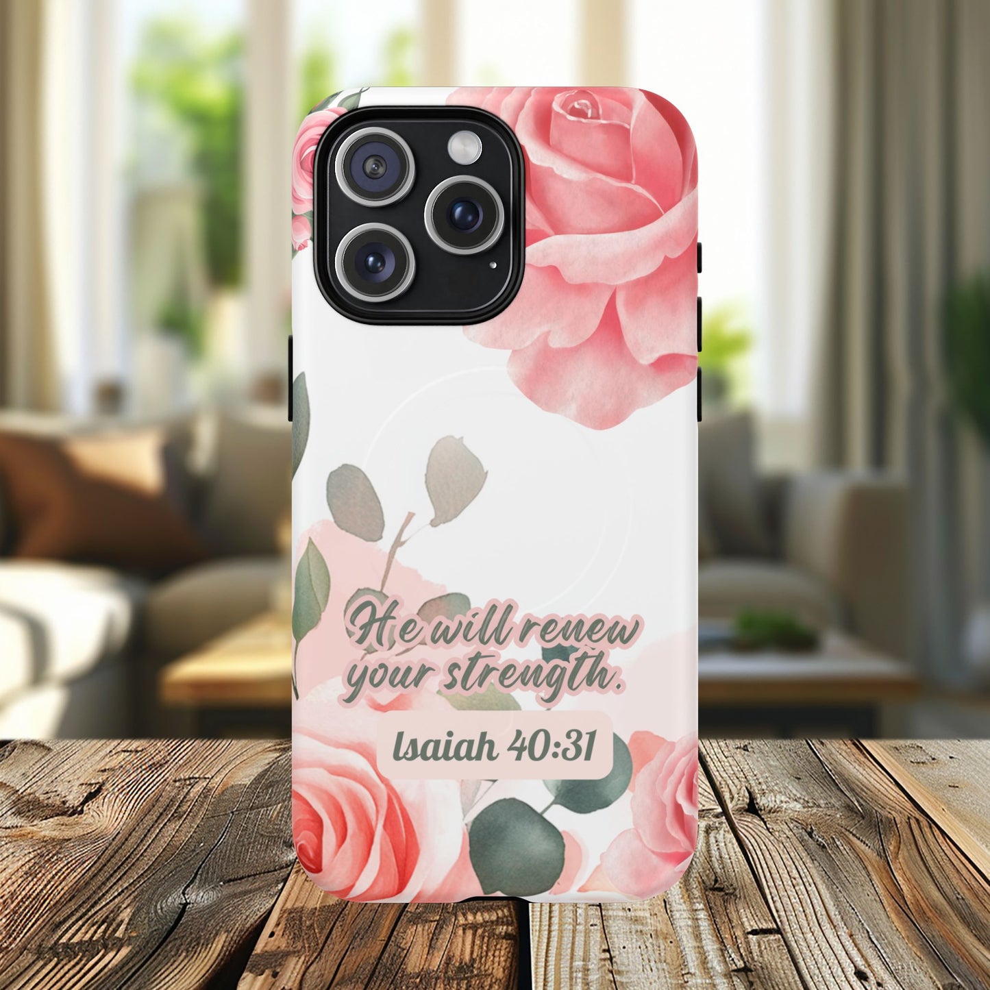 You will Renew your Strength Isaiah 40:11, Inspirational Gift, Tough iPhone Magnetic Case Scripture, Floral Bible Verse, MagSafe® iPhone®, iPhone 14, iPhone 15, iPhone 16, Pro, Pro Max, Plus.