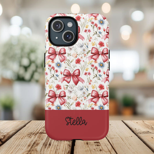 Personalized Rosette Coquette Floral Phone Case - Tough MagSafe® Magnetic Cases, Protective Cover, Stylish Tech Accessory, Gifts for Her