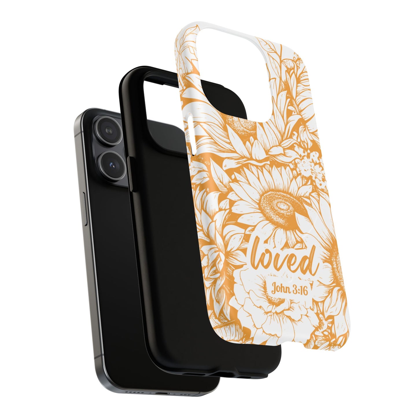 Loved John 3:16, Inspirational Gift, Tough iPhone Magnetic Case Scripture, Sunflower Bible Verse, MagSafe® iPhone® Tough Case, iPhone 14, iPhone 15, iPhone 16, Pro, Pro Max, Plus