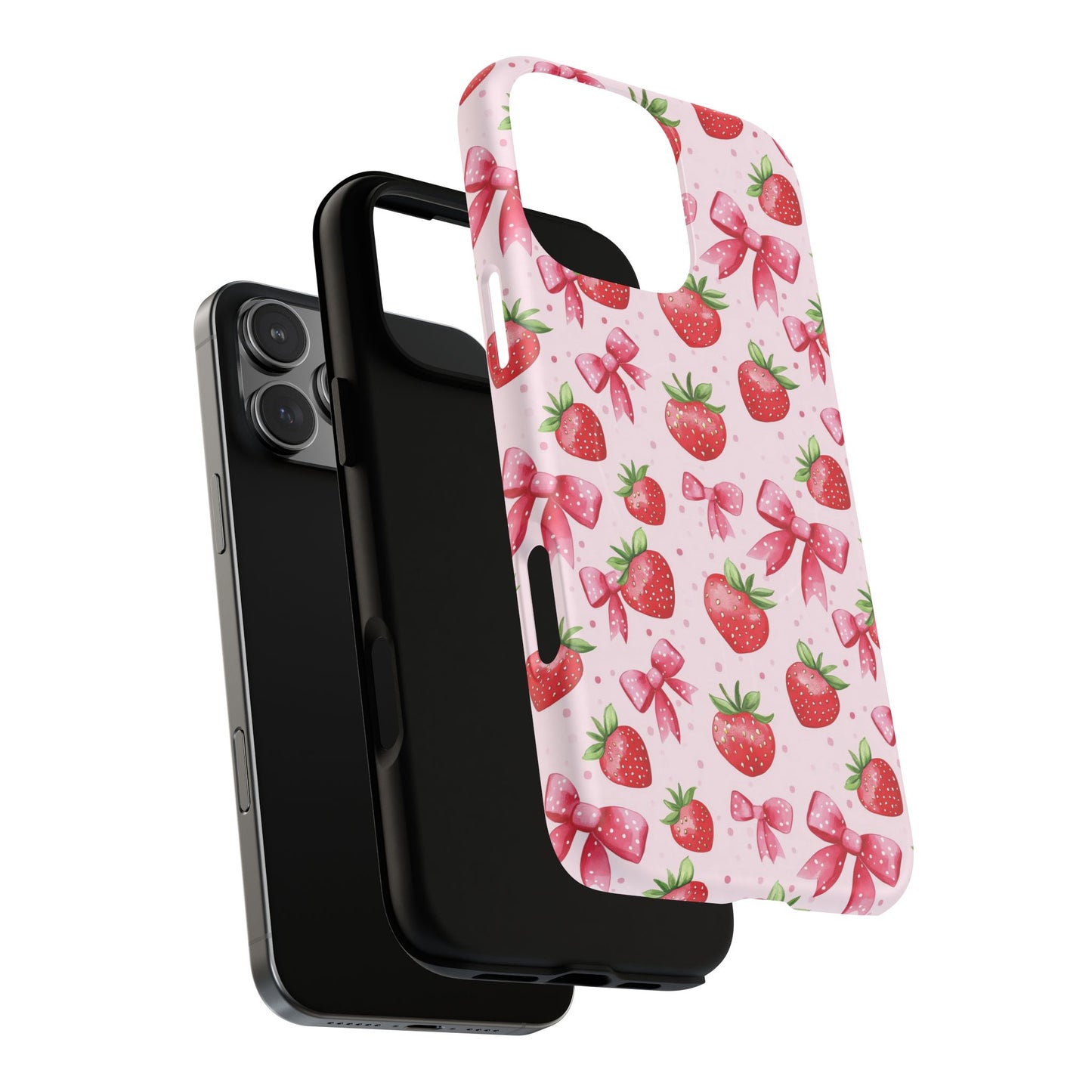 Strawberry Blush Coquette Magnetic Tough iPhone Cases - Funky Fruit Cases, Floral iPhone Cover, Trendy Gifts, iPhone Accessories, Strawberry Lover
