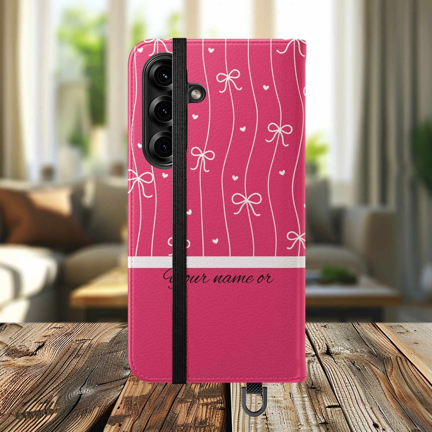 Personalized Pink Bow Coquette Flip iPhone and Samsumg Case — Custom Name or Affirmation Wallet Cover