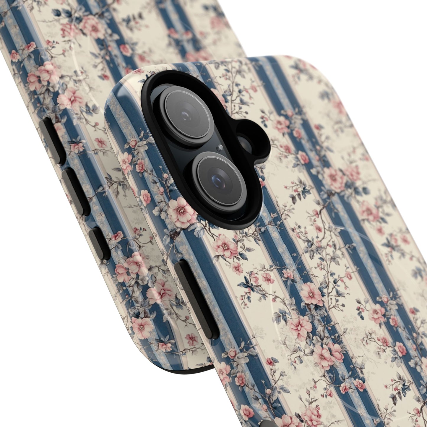 Victorian Rose Stripe iPhone Case, Tough Magnetic Cases for Stylish Protection, Flower Pattern iPhone Cover, Trendy Gift Idea for Her