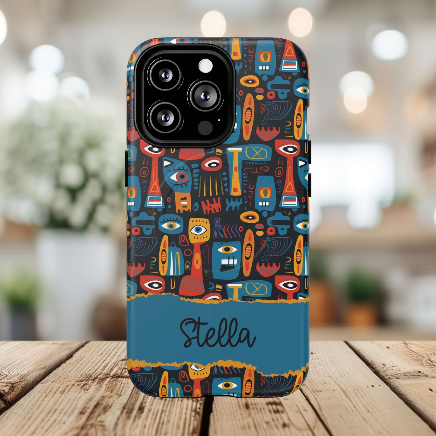 Personalized Tough MagSafe Magnetic iPhone Case — Colorful Abstract Totem Custom Name