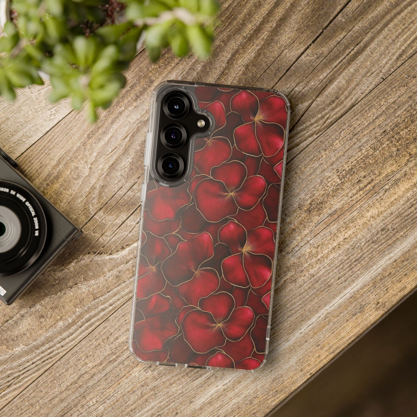 Velvet Petal Noir Floral Petal Clear Impact-Resistant iPhone and Samsung Case.