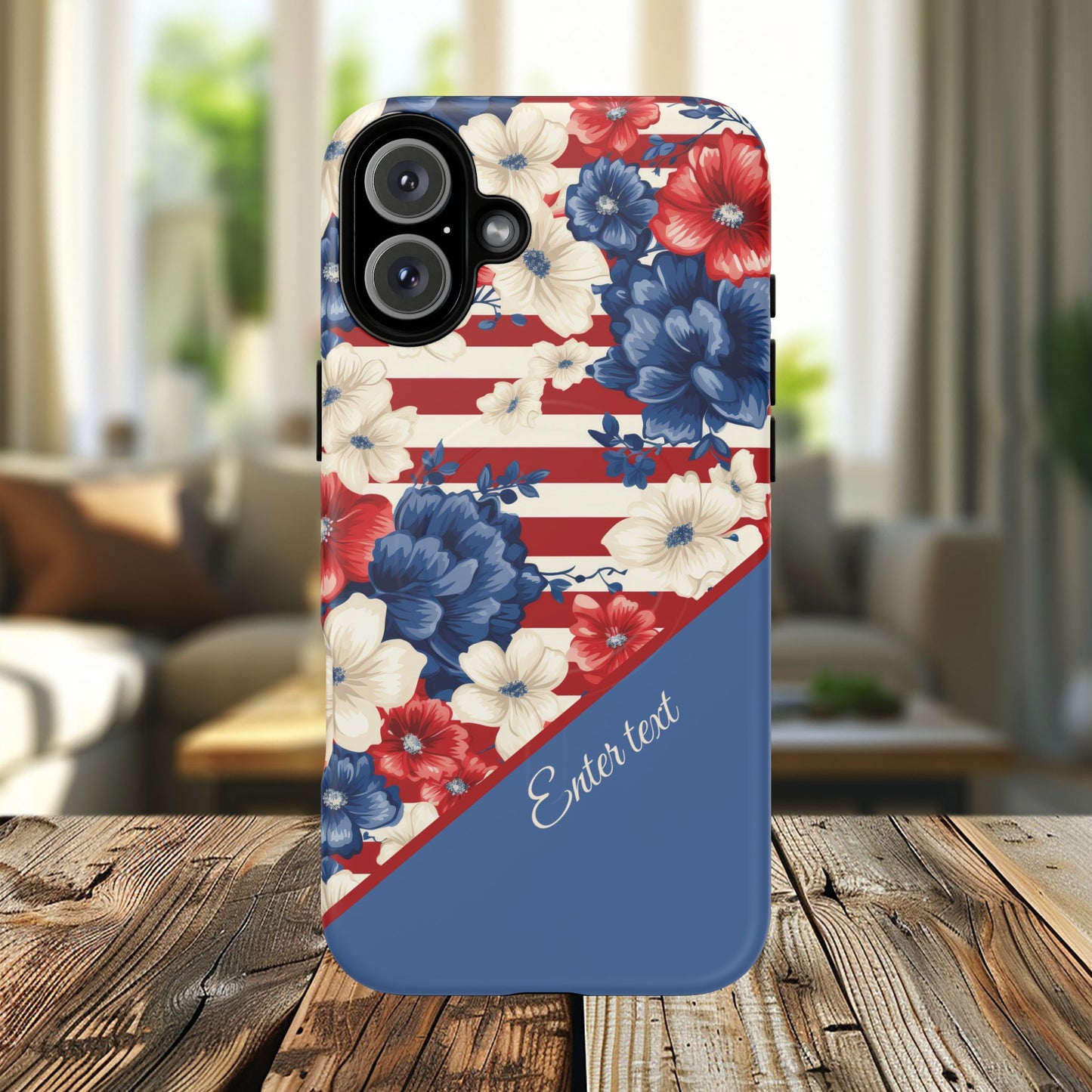Personalized Stars, Stripes & Petals Tough Magnetic MagSafe Case, Patriotic Cover, Floral Design, Durable Protection, Gift for Her, Summer Vibes