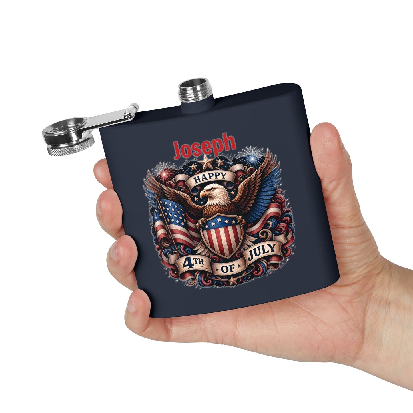 Personalized 4th of July Stainless Steel Flask – Patriotic Eagle Hip Flask (6 oz)