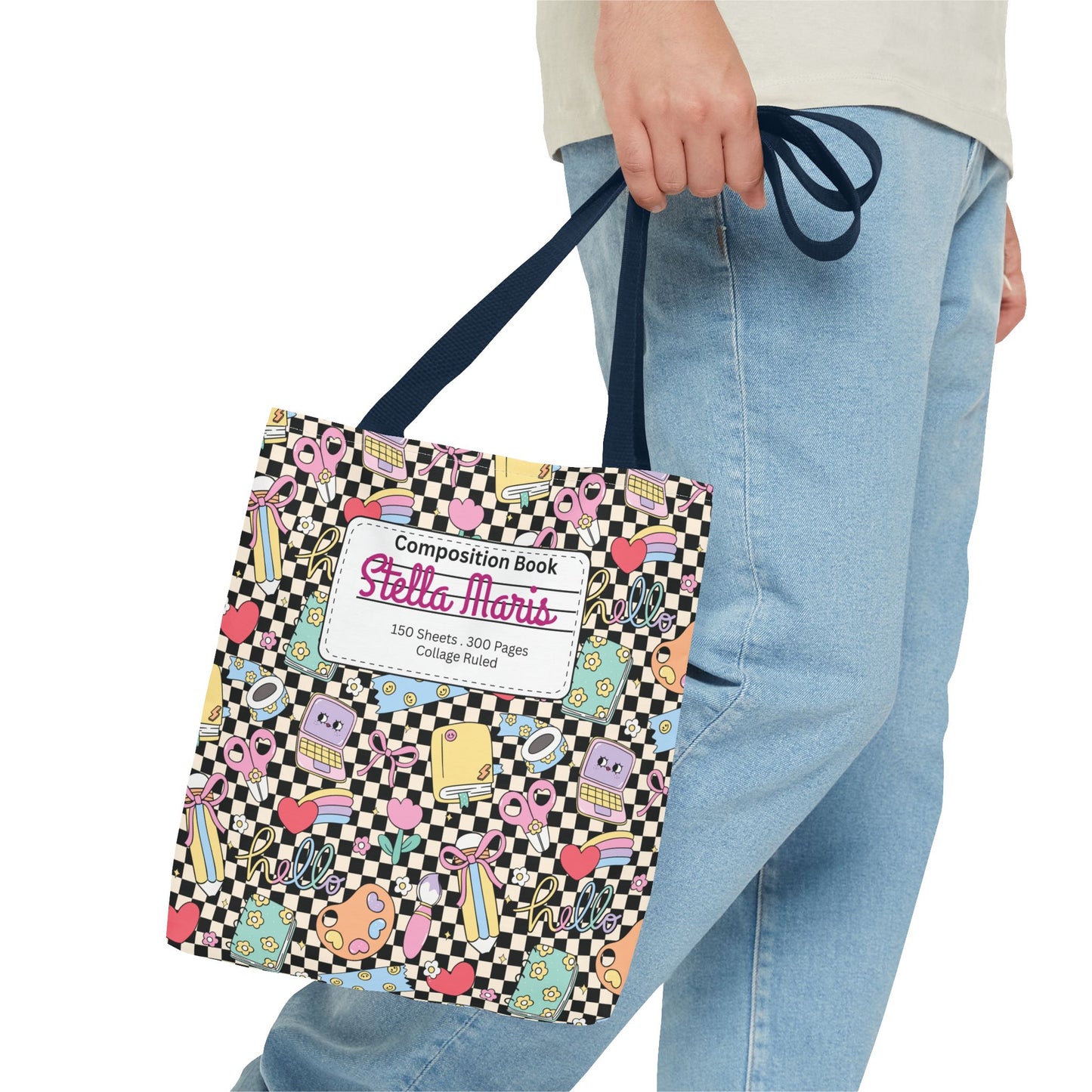 Personalized Black Doodle Daydream Composition Book Inspired Tote Bag, Back to School Tote, Teacher Gift, Kids Bag, Custom Name Bag, Educational Accessories, Back to School Tote Bag.