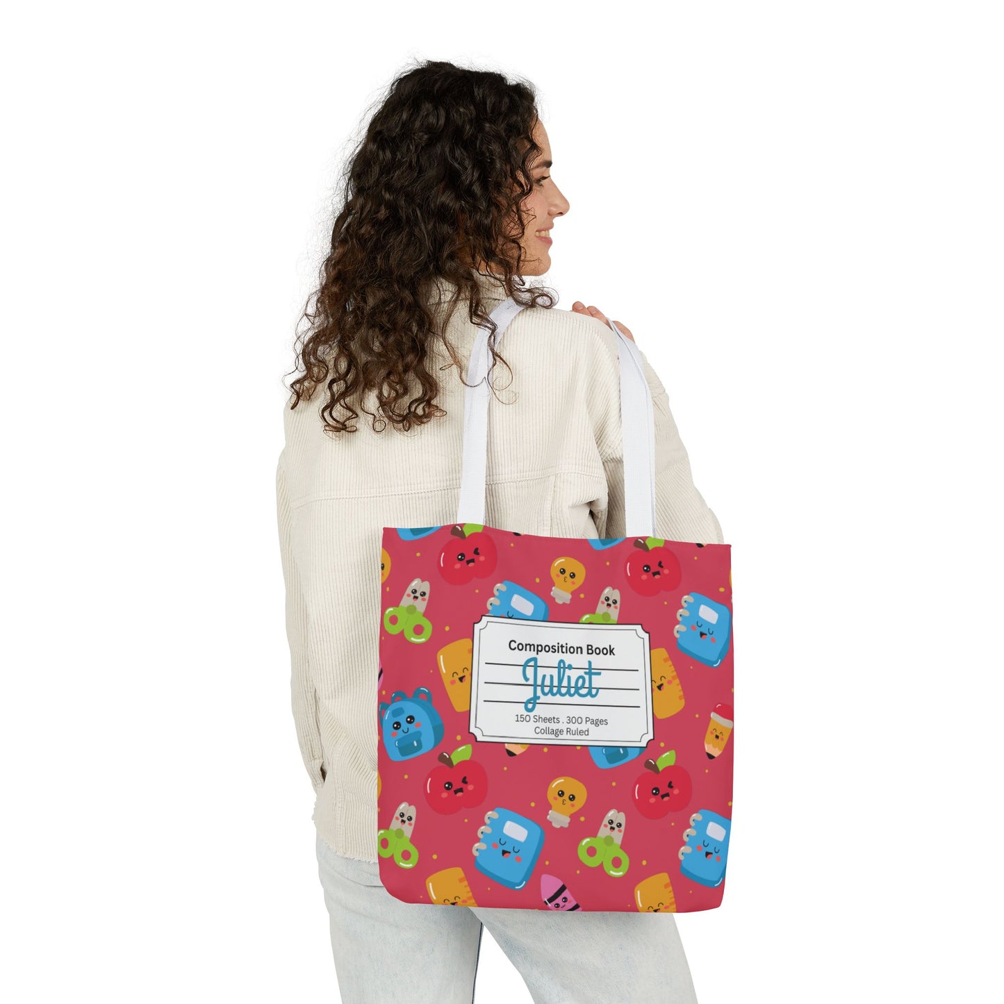 Personalized Kawaii Composition Book Inspired Canvas Tote Bag with Colorful Straps, Cute School Bag, Eco-Friendly Tote, Back to School Shopping Bag, Teacher Gift Idea