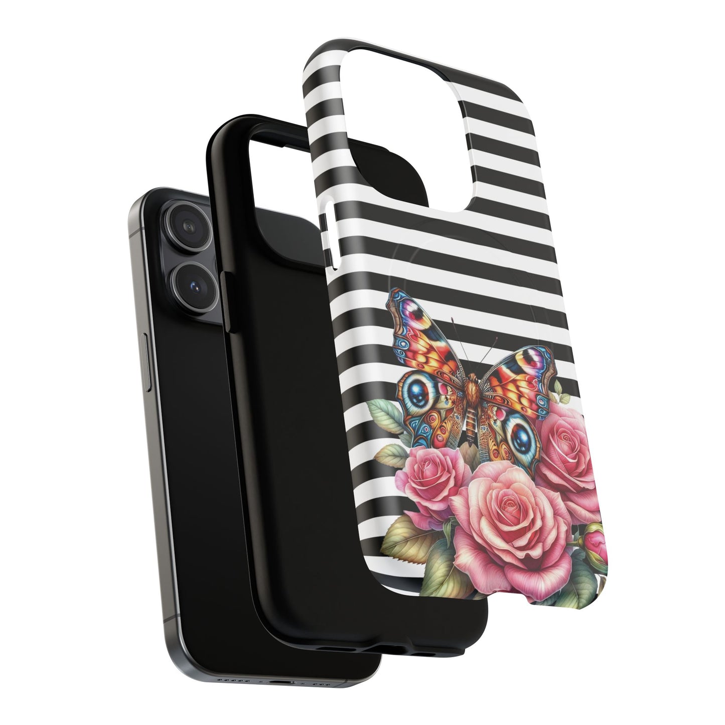 Butterfly & Roses Tough iPhone Magnetic Case, Floral iPhone Cover, Nature-Inspired, Gift for Her, Trendy Accessories