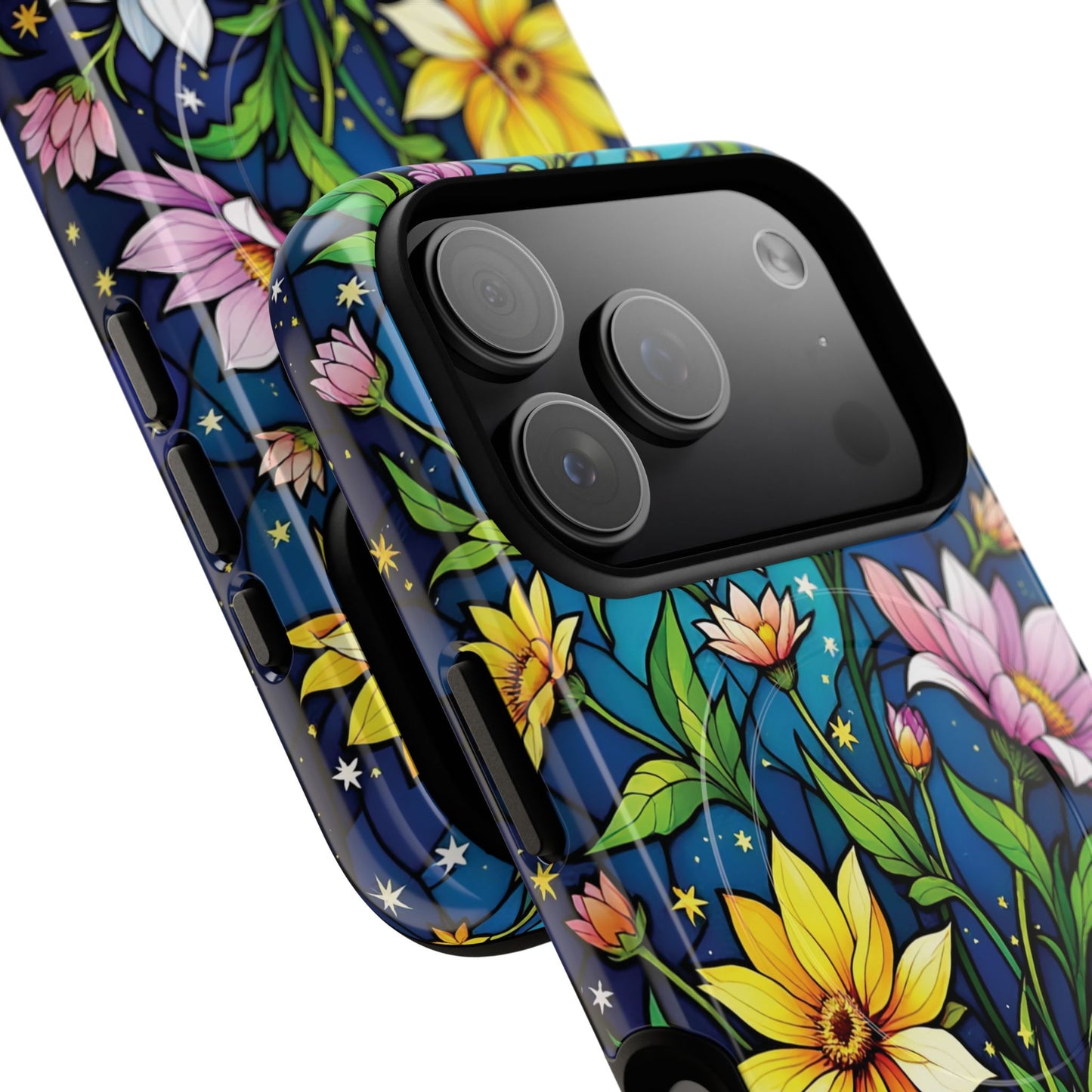 Flower Garden Stained Glass Phone Case, Tough Magnetic Cases, Floral Phone Cover, Durable Phone Accessories, Spring Gift, Birthday Present
