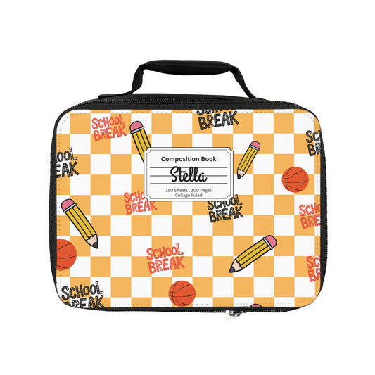 Personalized Orange Schoolyard Chic Composition Book Inspired Colorful Kids Lunch Bag for School, Snack Bag, Lunch Tote, Lunchbox, Kids' Bag with Fun Back to School Design