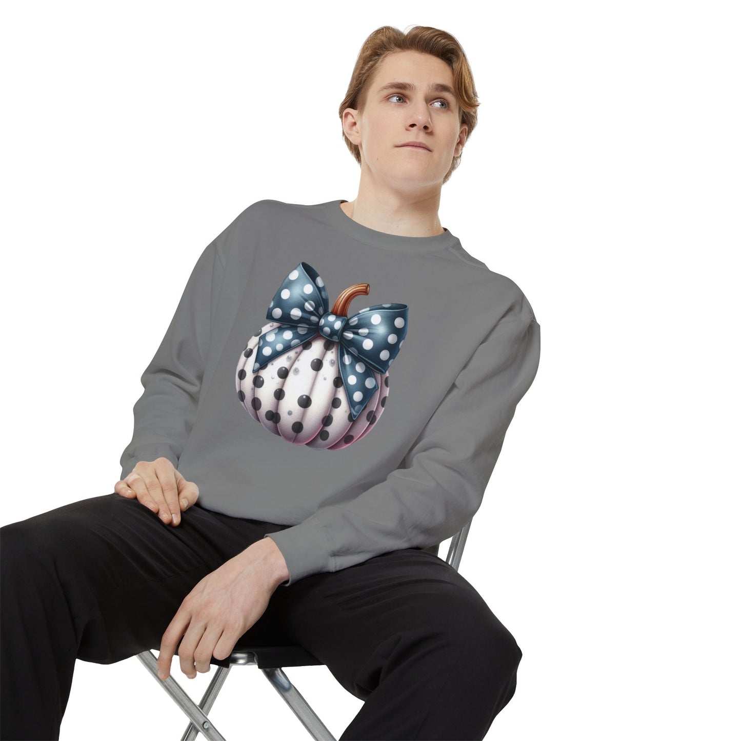 Polka Dot Pumpkin Charm Unisex Garment-Dyed Sweatshirt