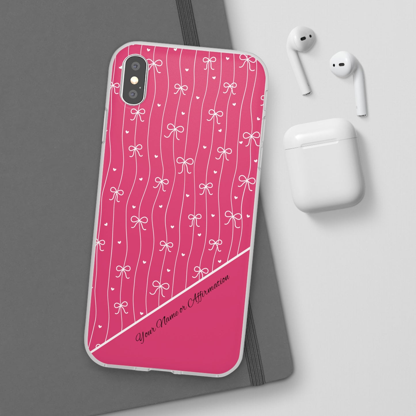 Personalized Pink Bow Coquette Slim Flexi iPhone and Samsung Cases — Custom Name or Affirmation