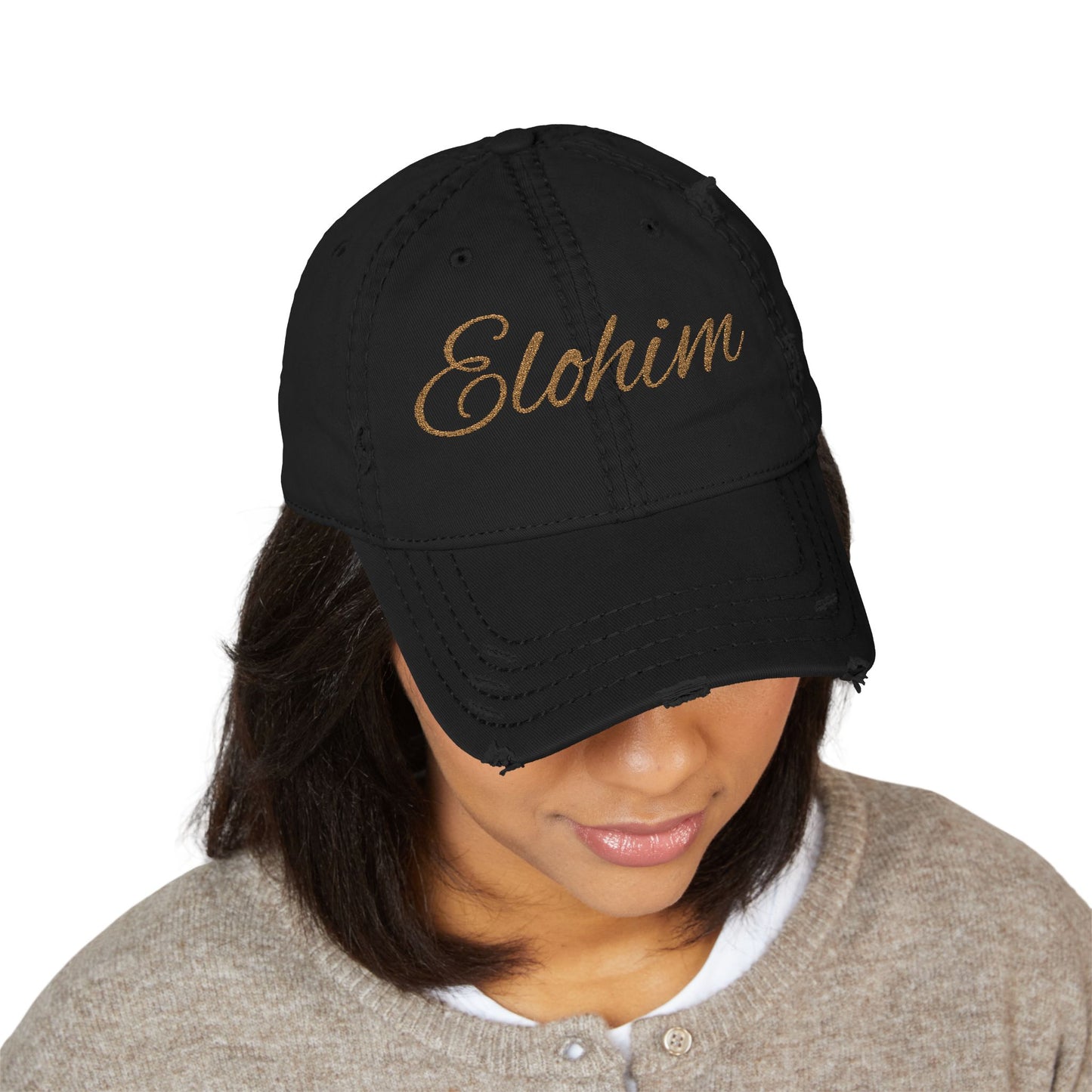 'ELOHIM, GENESIS 1:1'  Distressed Dad Hat with Embroidered, Casual Cap for Fathers, Gifts for Dads, Religious Hat, Vintage Style