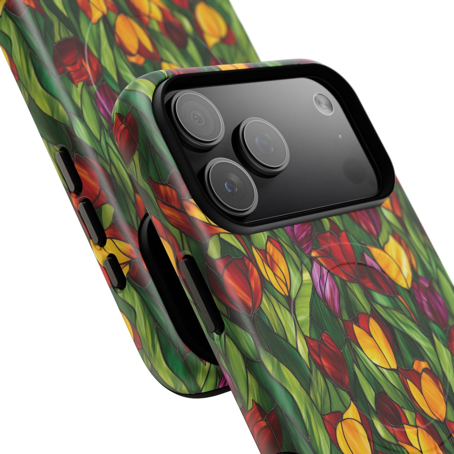 Floral Luminous Whirl Tough Magnetic iPhone Case, Stylish Protection for Everyday Life, Gift for Flower Lovers, Unique iPhone Accessory, Stained Glass iPhone Protection.