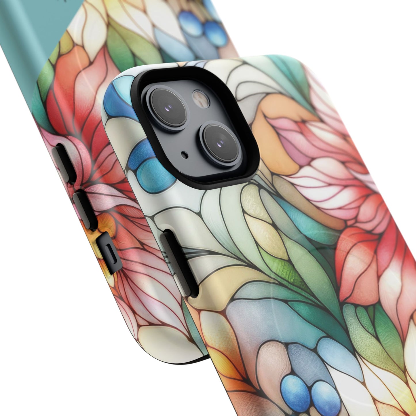 Personalized Radiant Gardenlight Stained Glass Tough MagSafe Magnetic Case, Vibrant Flower Cover, Durable Protective Case, Unique Gift for Her, Spring Elegance, iPhone® 13, 14, 15, 16, 17, Pro, Pro Max, Plus Cases.