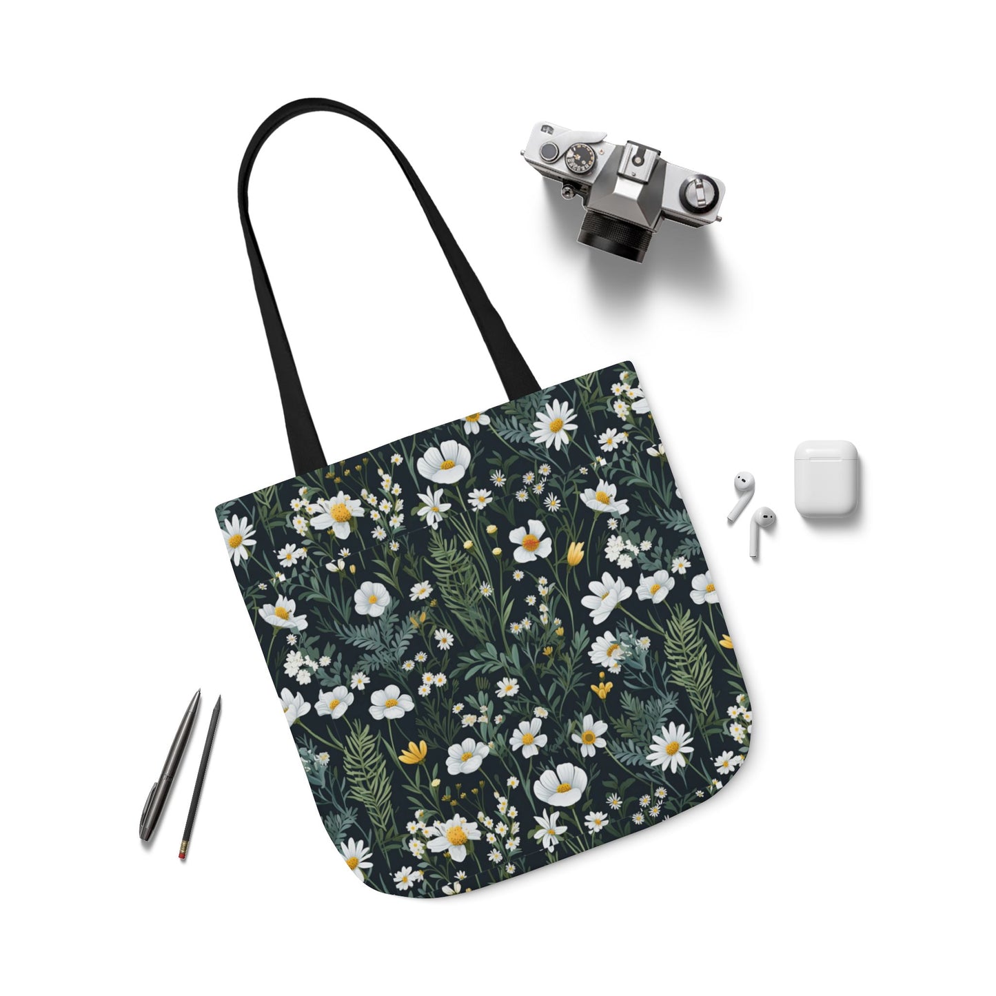 Daisy Delight Floral Canvas Tote Bag with 5-Color Straps | Eco-Friendly Shopping Bag