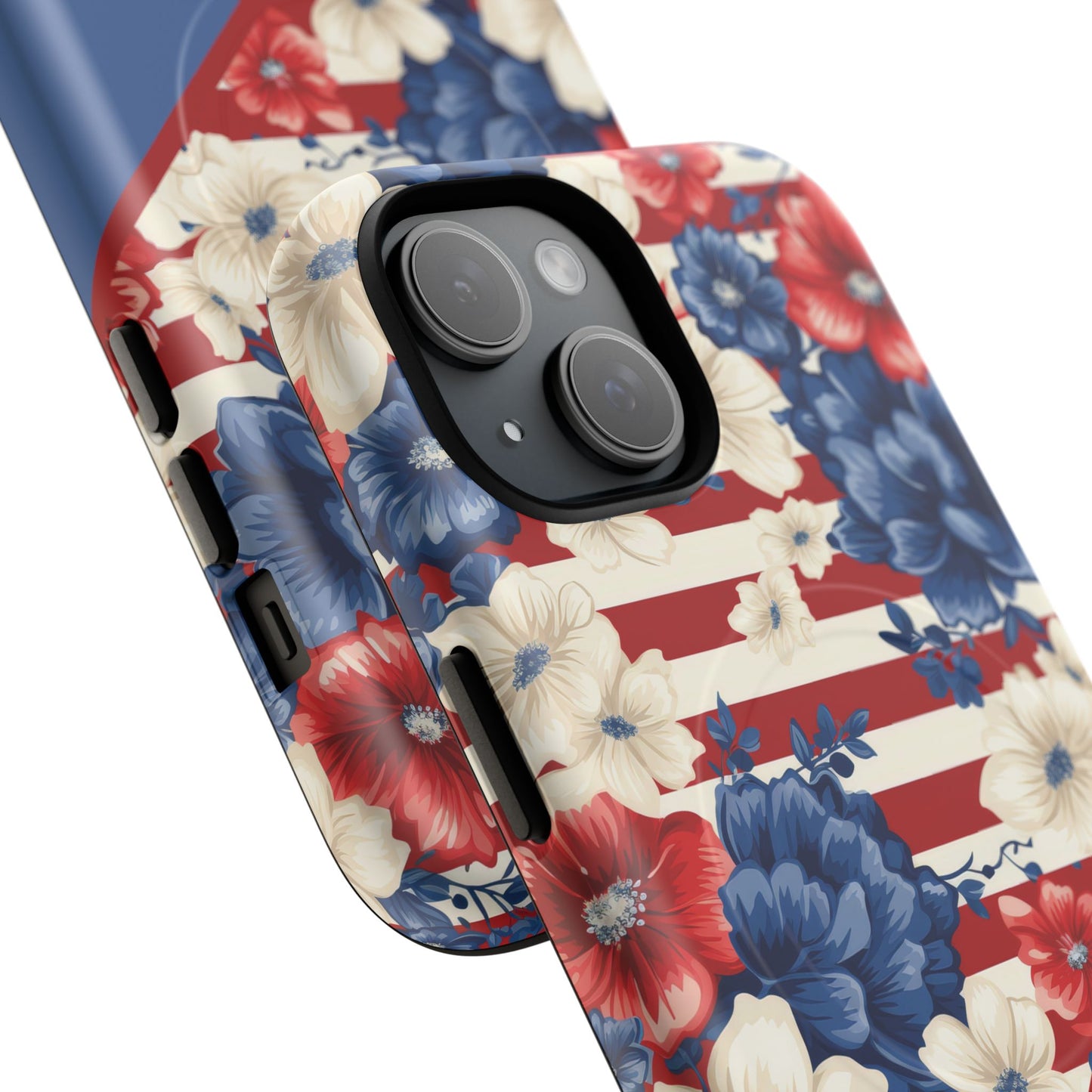 Personalized Stars, Stripes & Petals Tough Magnetic MagSafe Case, Patriotic Cover, Floral Design, Durable Protection, Gift for Her, Summer Vibes