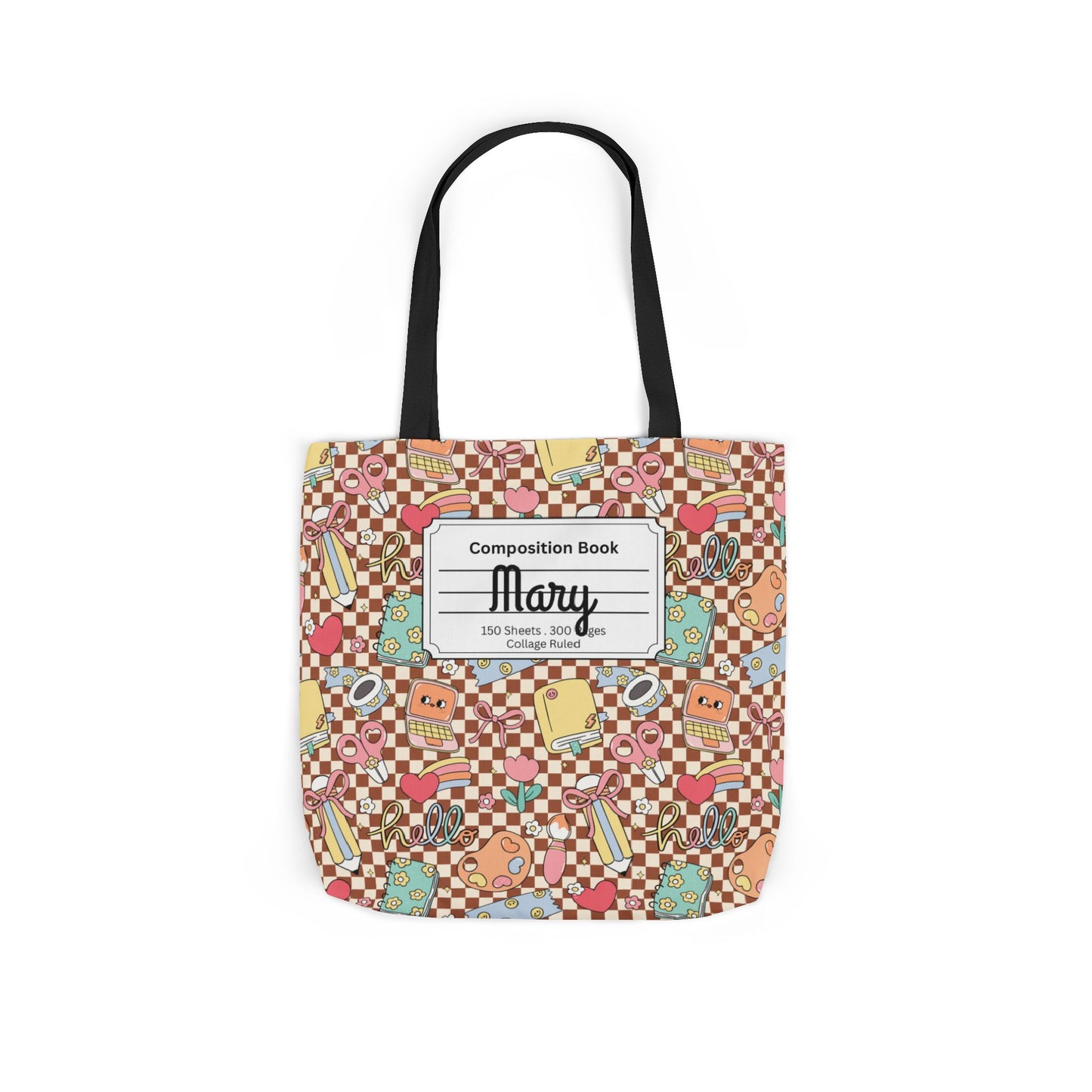Personalized Brown Doodle Daydream Composition Book Inspired Canvas Tote Bag with Colorful Straps, Cute School Bag, Eco-Friendly Tote, Back to School Shopping Bag, Teacher Gift Idea