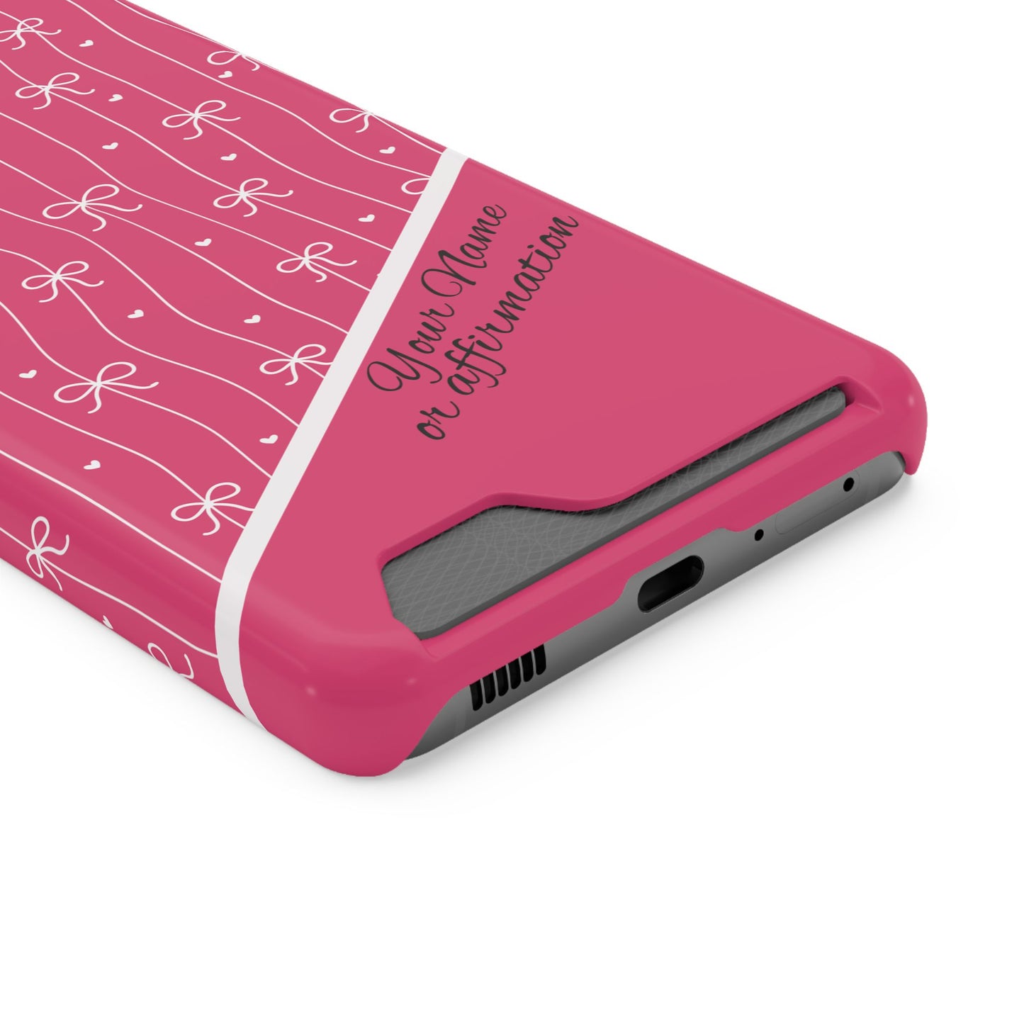 Personalized Pink Bow Coquette iPhone and Samsung Card Case — Custom Name or Affirmation