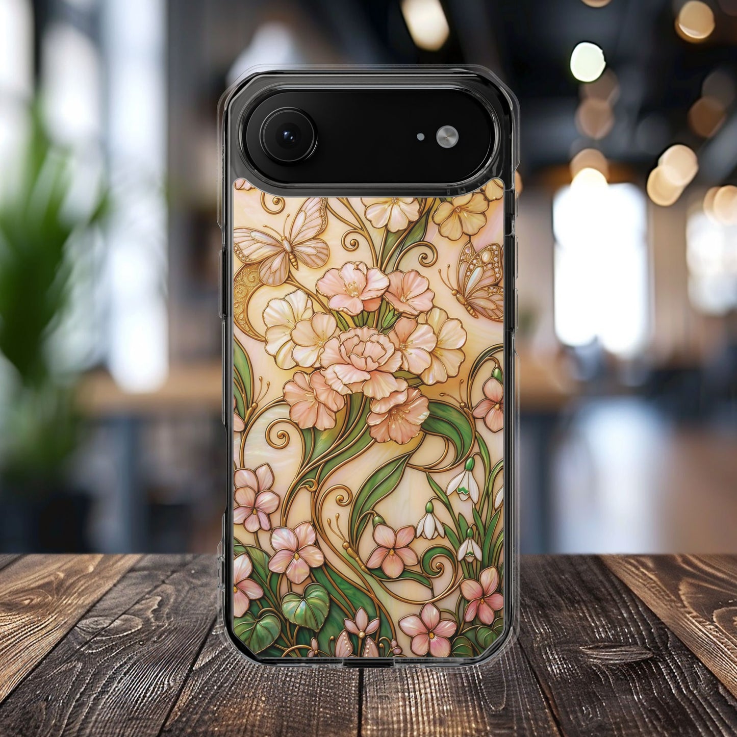 Floral Vintage Art Stained Glass Effect Nouveau Clear Magnetic Impact Case