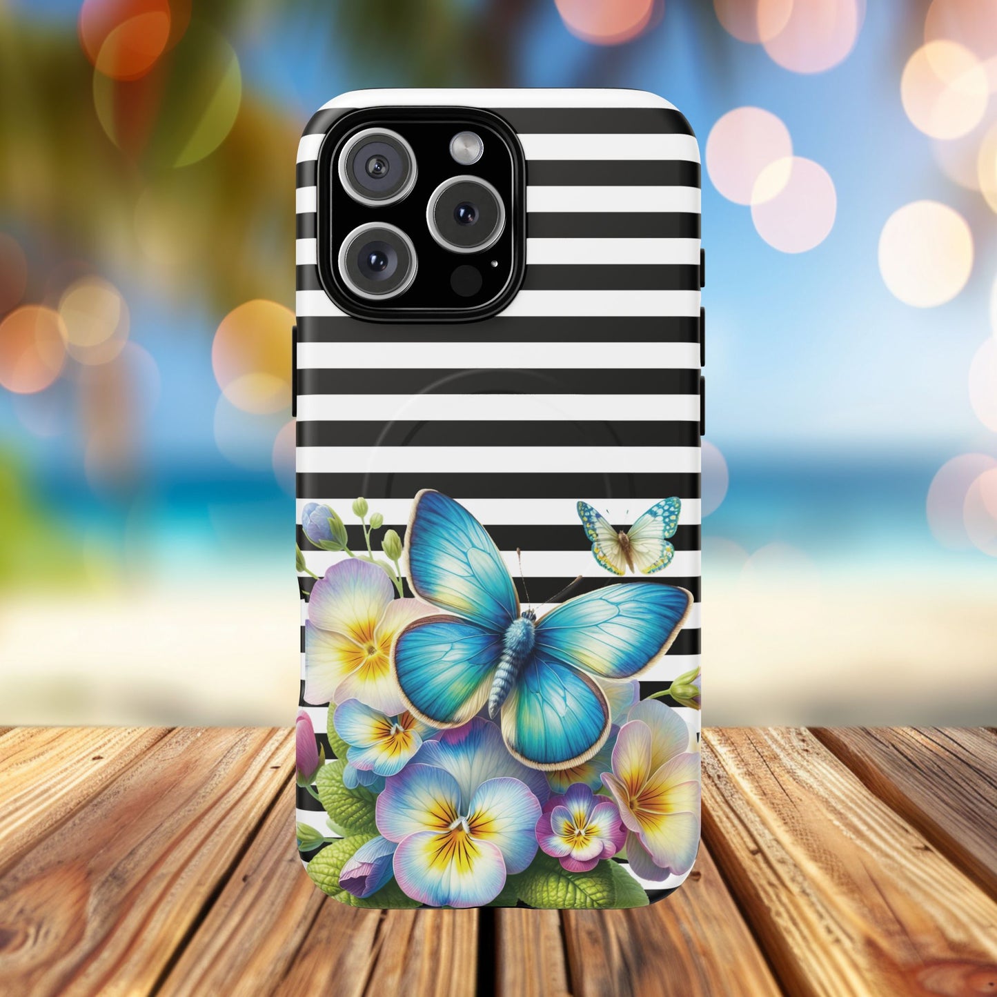 Pansy Parade Tough iPhone Magnetic Cases, Floral Tough Case, Striped iPhone Magnetic Cover, Phone Accessory, Gift for Nature Lovers