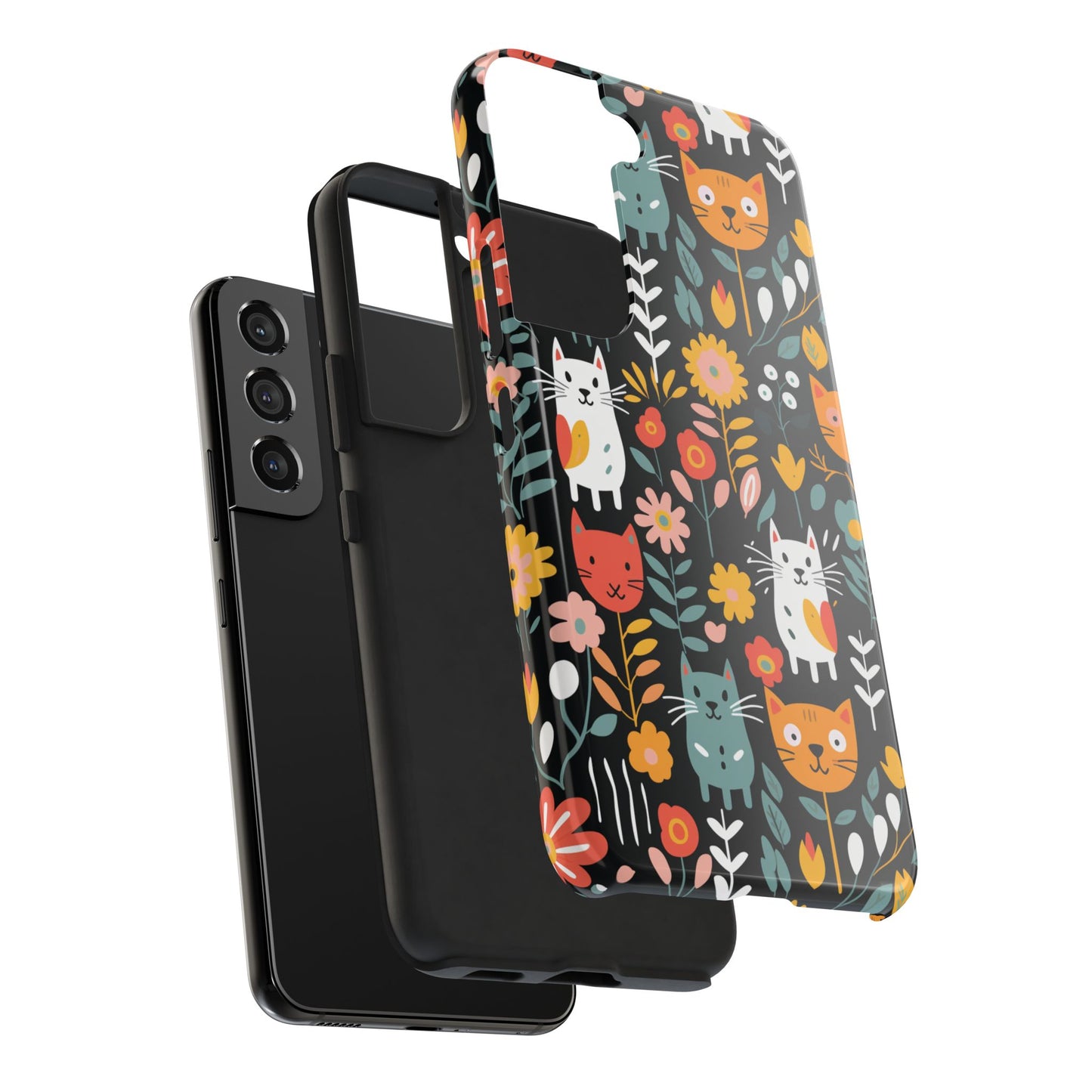 Whimsical Feline Garden iPhone and Samsung Tough Phone Cases,