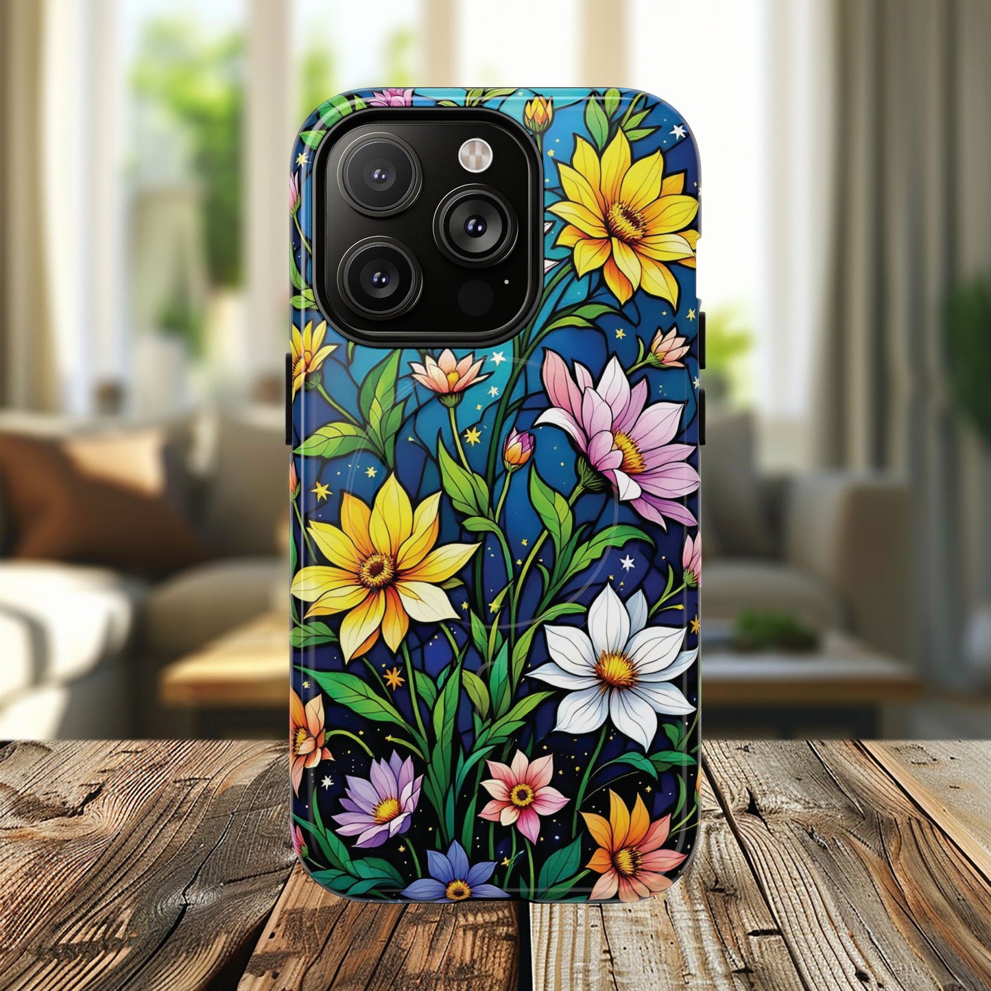 Flower Garden Stained Glass Phone Case, Tough Magnetic Cases, Floral Phone Cover, Durable Phone Accessories, Spring Gift, Birthday Present