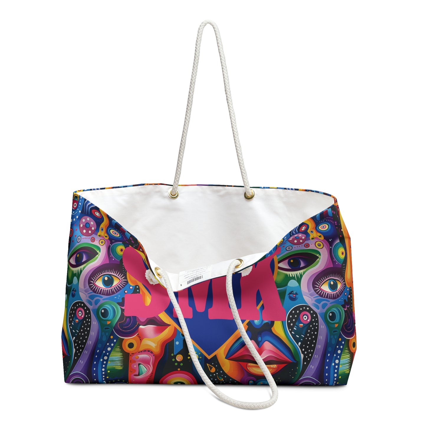 Psychedelic Visions Vibrant Artistic Weekender Bag - Colorful Faces Design for Travel & Leisure