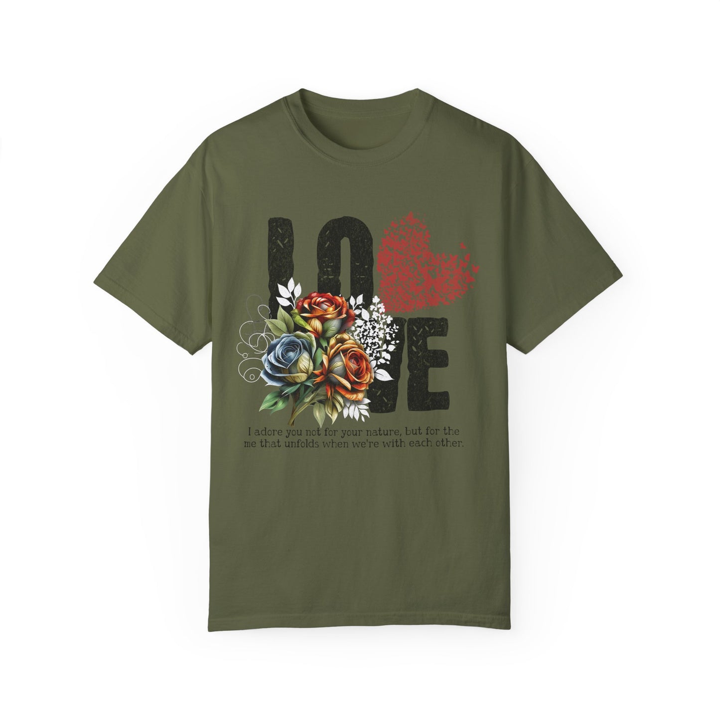 Romantic Floral Love T-Shirt | Unisex Garment-Dyed Tee for Couples