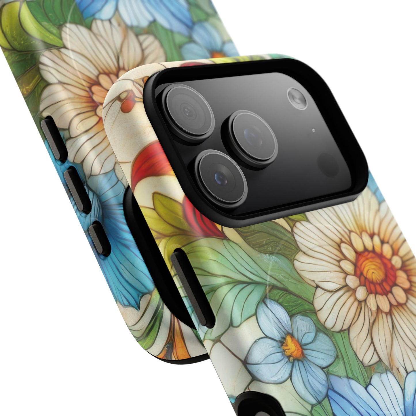 Botanical Radiance Tough iPhone Magnetic Case, Customizable Durable iPhone Cover | Ideal Gift for Nature Lovers, Floral Stained Glass Gift