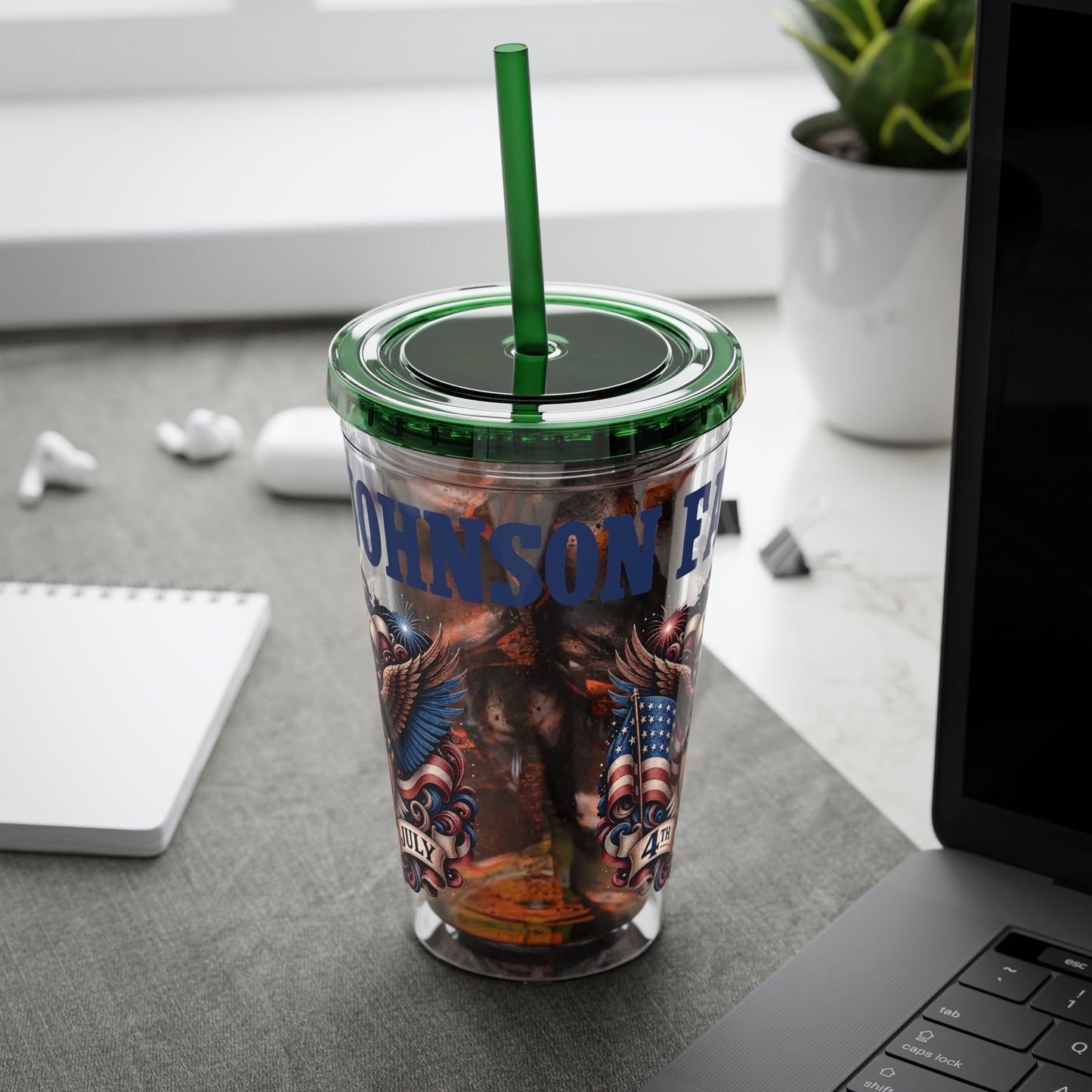 Patriotic Eagle 16oz Tumbler with Straw — "Happy 4th of July" USA Design