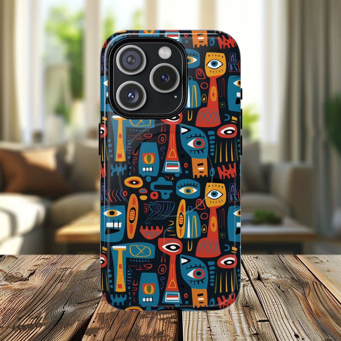Urban Totem Vibe Tough iPhone Magnetic Case, Colorful Bohemian Art, Unique Gift for Him/Her, Holiday Accessory, iPhone Protection, MagSafe iPhone Case.