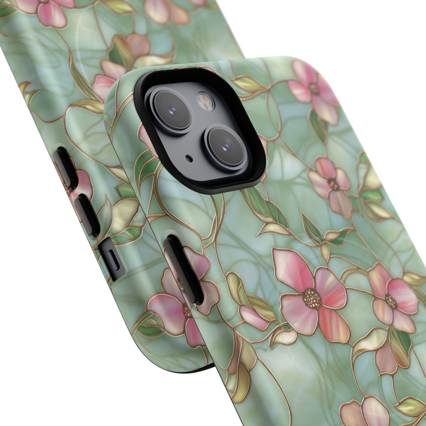 Aqua Bloom Serenity Tough iPhone Magnetic Cases, Cute Flower Design, Stylish Protection, Gift for Her, Trendy Accessories, iPhone MagSafe Accessory.
