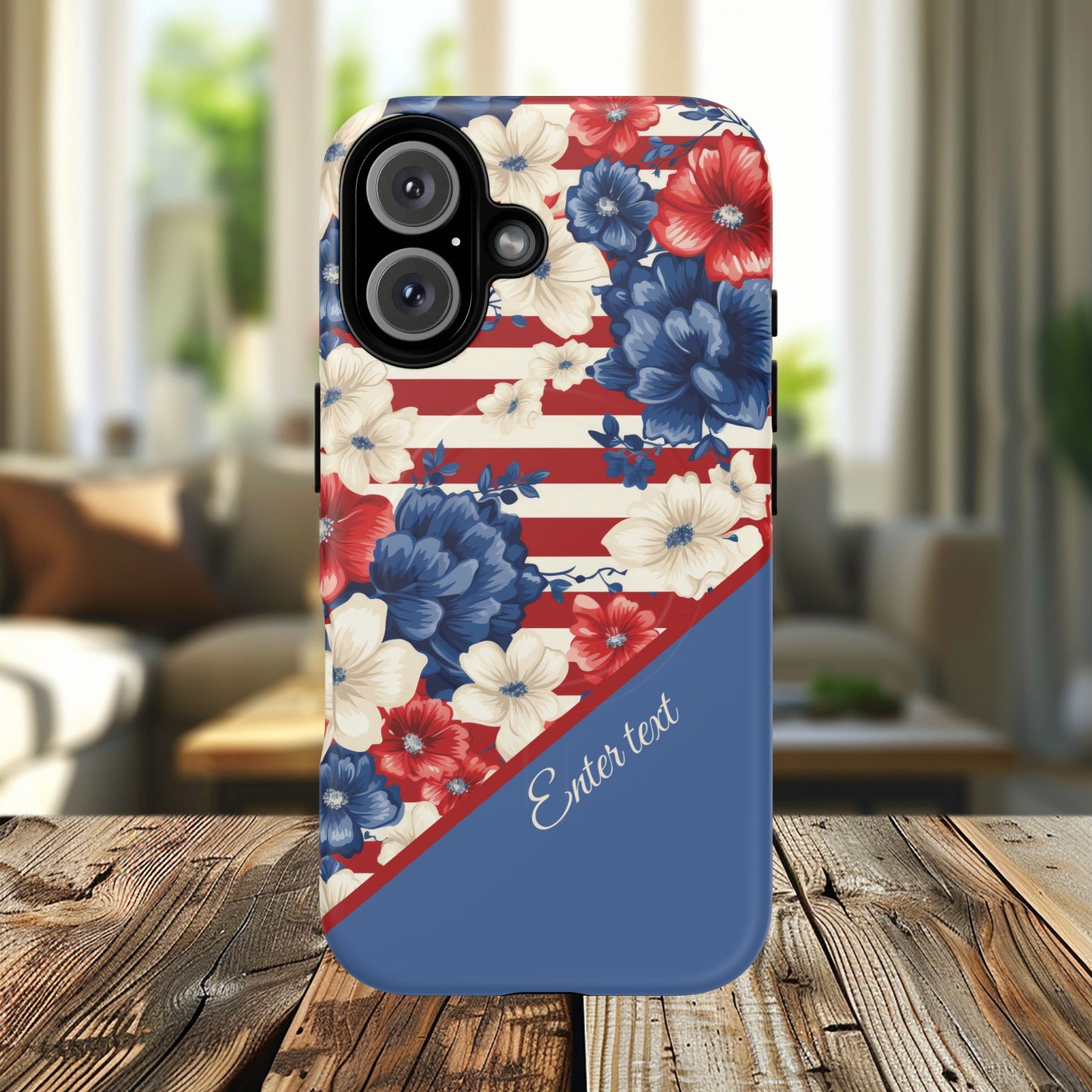 Personalized Stars, Stripes & Petals Tough Magnetic MagSafe Case, Patriotic Cover, Floral Design, Durable Protection, Gift for Her, Summer Vibes