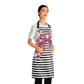 Striped Pink Animal Print Bow Grilling Apron with Tie Straps (AOP).