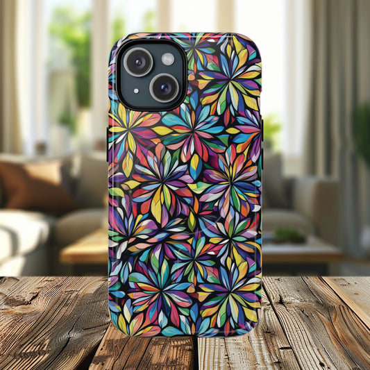 Prism Petal Burst Tough Magnetic iPhone Case, Colorful iPhone Case, Unique Gift for Flower Lovers, Stylish stained Glass Accessory