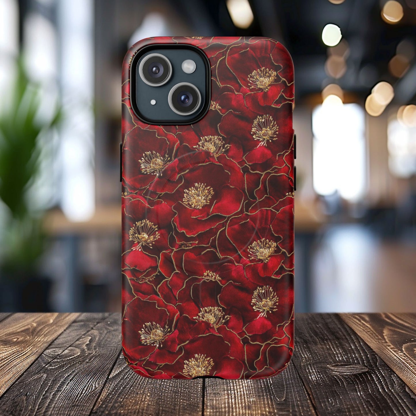 Midnight Poppy Luxe Tough iPhone Magnetic Case, Unique Flower iPhone Cover, Durable Floral Design, Gift for Her, Gift for Mother's.